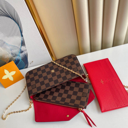 FÉLICIE POCHETTE 21 IN BROWN DAMIER EBENE COATED CANVAS GOLD HARDWARE
