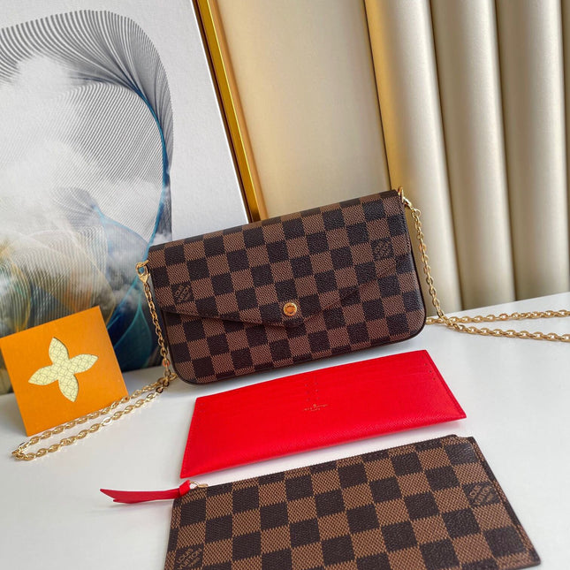 FÉLICIE POCHETTE 21 IN BROWN DAMIER EBENE COATED CANVAS GOLD HARDWARE