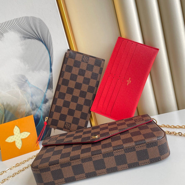 FÉLICIE POCHETTE 21 IN BROWN DAMIER EBENE COATED CANVAS GOLD HARDWARE