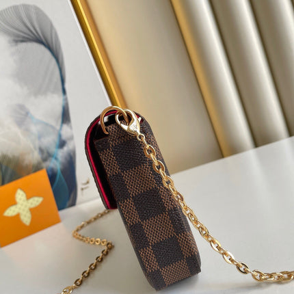 FÉLICIE POCHETTE 21 IN BROWN DAMIER EBENE COATED CANVAS GOLD HARDWARE
