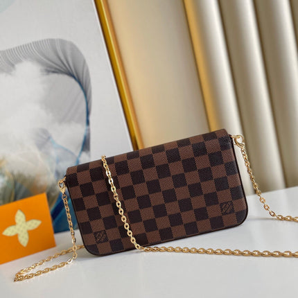 FÉLICIE POCHETTE 21 IN BROWN DAMIER EBENE COATED CANVAS GOLD HARDWARE