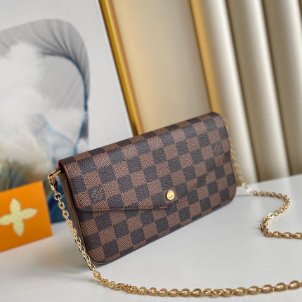 FÉLICIE POCHETTE 21 IN BROWN DAMIER EBENE COATED CANVAS GOLD HARDWARE
