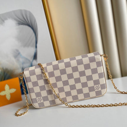 FÉLICIE POCHETTE 21 IN BLUE BEIGE DAMIER AZUR CANVAS GOLD HARDWARE