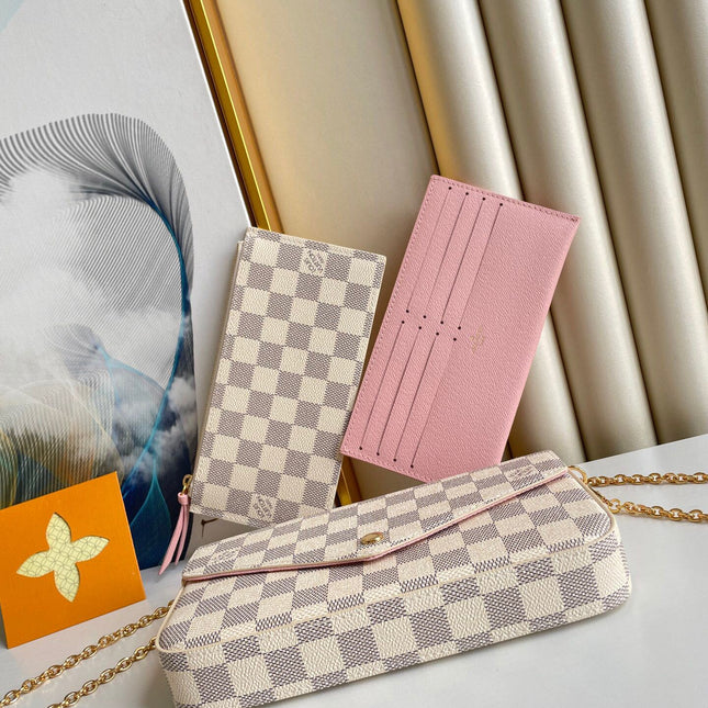 FÉLICIE POCHETTE 21 IN BLUE BEIGE DAMIER AZUR CANVAS GOLD HARDWARE
