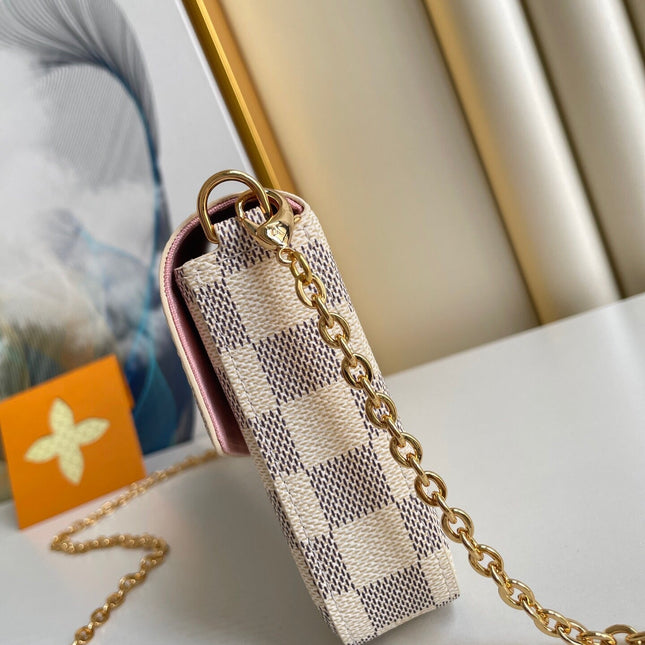 FÉLICIE POCHETTE 21 IN BLUE BEIGE DAMIER AZUR CANVAS GOLD HARDWARE