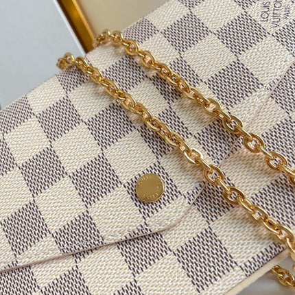 FÉLICIE POCHETTE 21 IN BLUE BEIGE DAMIER AZUR CANVAS GOLD HARDWARE