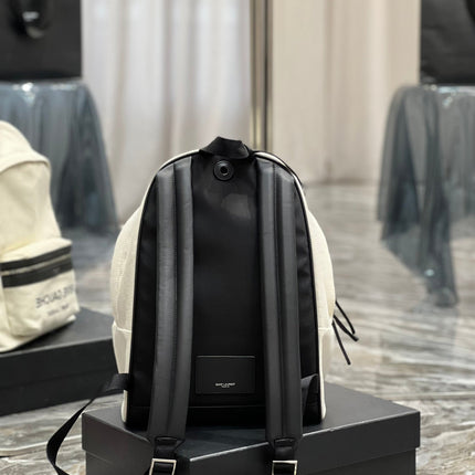 RIVE GAUCHE BACKPACK 35 IN WHITE CANVAS MIX BLACK CALFSKIN