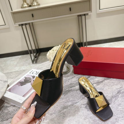 ONE STUD HEELED MULE 60 MM IN BLACK CALFSKIN
