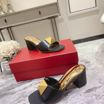 ONE STUD HEELED MULE 60 MM IN BLACK CALFSKIN