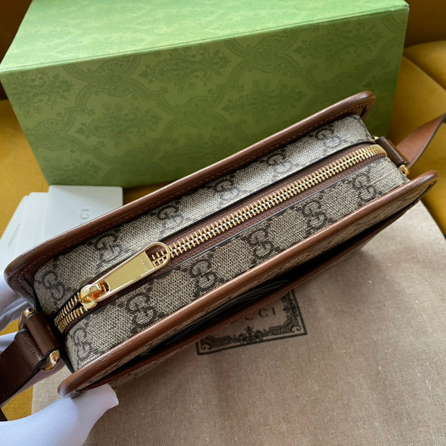 BAG WITH INTERLOCKING G 22 IN BEIGE EBONY CANVAS AND BROWN CALFSKIN TRIM