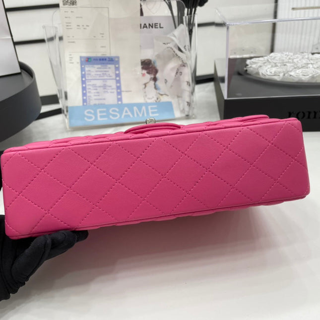 CC 25 CLASSIC SMALL DOUBLE FLAP BAG IN BRIGHT PINK CALFSKIN WITH STRAP