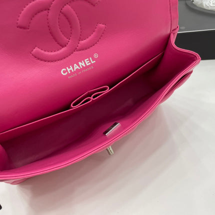 CC 25 CLASSIC SMALL DOUBLE FLAP BAG IN BRIGHT PINK CALFSKIN WITH STRAP