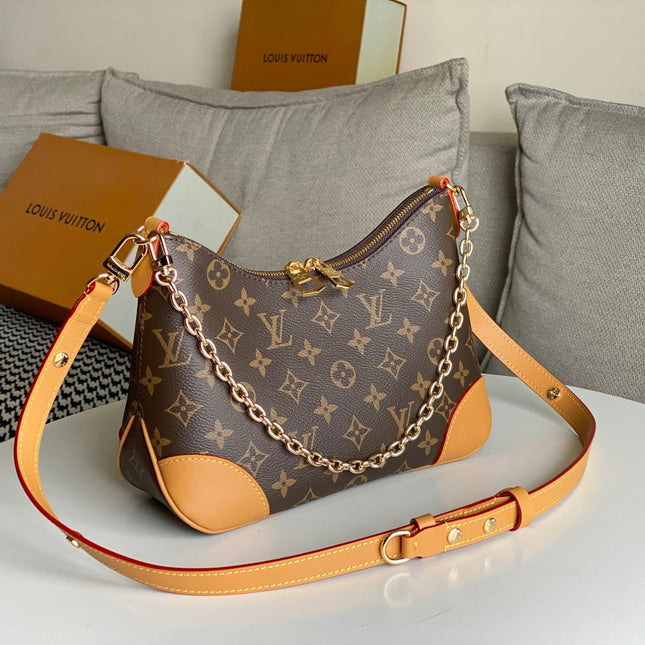 LV 25S BOULOGNE 29 IN BROWN MONOGRAM CANVAS LEATHER TRIM GOLD HARDWARE