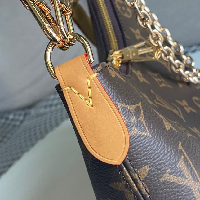 LV 25S BOULOGNE 29 IN BROWN MONOGRAM CANVAS LEATHER TRIM GOLD HARDWARE