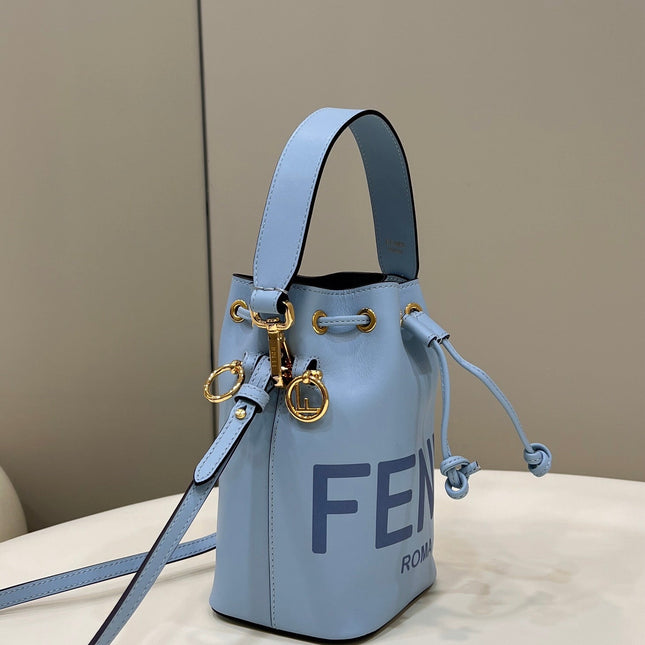 MON TRESOR MINI 18 BAG IN LIGHT BLUE CALFSKIN FF WITH GOLD HARDWARE