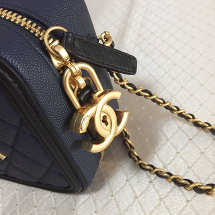 CC MINI 17 VANITY CASE IN AEGEAN BLUE MIX BLACK CALFSKIN GOLD HARDWARE