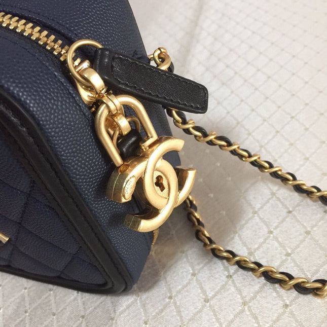 CC MINI 17 VANITY CASE IN AEGEAN BLUE MIX BLACK CALFSKIN GOLD HARDWARE