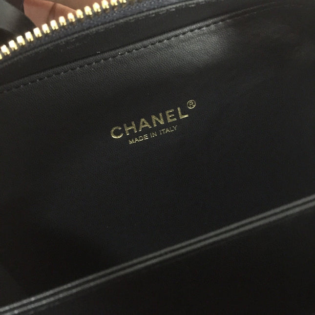 CC MINI 17 VANITY CASE IN AEGEAN BLUE MIX BLACK CALFSKIN GOLD HARDWARE