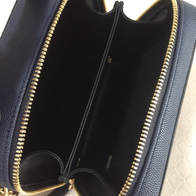 CC MINI 17 VANITY CASE IN AEGEAN BLUE MIX BLACK CALFSKIN GOLD HARDWARE