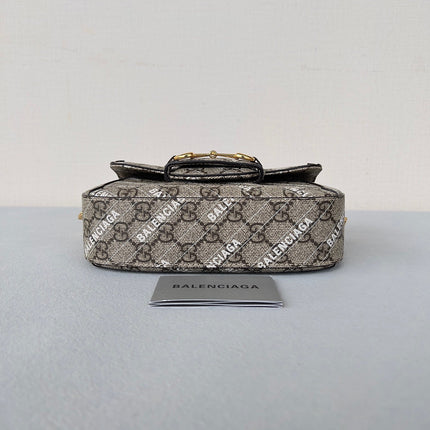GG MINI 25 PRINTED SADDLE BAG IN EICRU BEIGE CANVAS