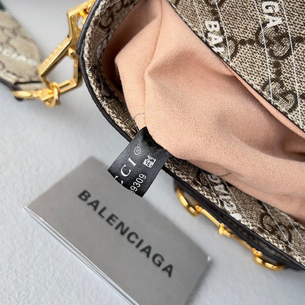 GG MINI 25 PRINTED SADDLE BAG IN EICRU BEIGE CANVAS