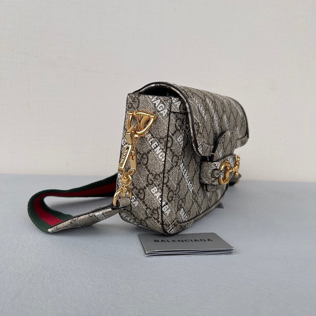 GG MINI 25 PRINTED SADDLE BAG IN EICRU BEIGE CANVAS