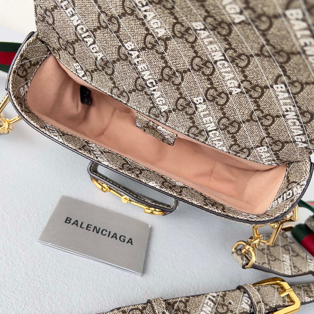 GG MINI 25 PRINTED SADDLE BAG IN EICRU BEIGE CANVAS