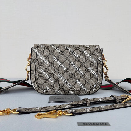 GG MINI 25 PRINTED SADDLE BAG IN EICRU BEIGE CANVAS