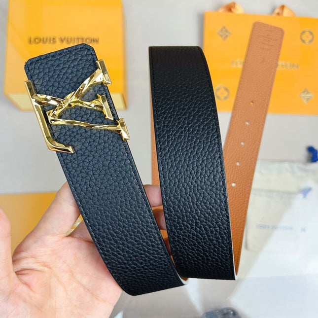 BELT PYRAMIDE TWISTED 40MM REVERSIBLE IN BLACK AND BROWN CALFSKIN WITH GOLD BUCKLE