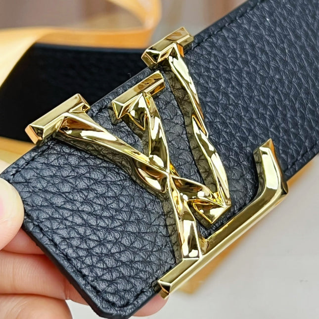 BELT PYRAMIDE TWISTED 40MM REVERSIBLE IN BLACK AND BROWN CALFSKIN WITH GOLD BUCKLE