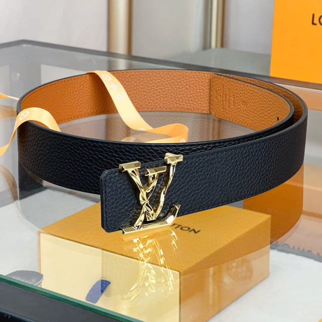 BELT PYRAMIDE TWISTED 40MM REVERSIBLE IN BLACK AND BROWN CALFSKIN WITH GOLD BUCKLE