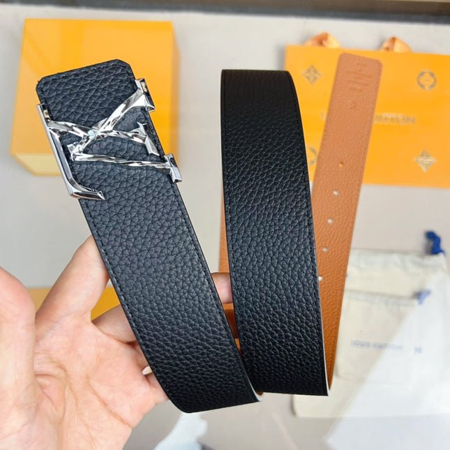 BELT PYRAMIDE TWISTED 40MM REVERSIBLE IN BLACK AND BROWN CALFSKIN WITH SILVER BUCKLE