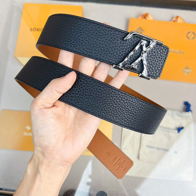 BELT PYRAMIDE TWISTED 40MM REVERSIBLE IN BLACK AND BROWN CALFSKIN WITH SILVER BUCKLE