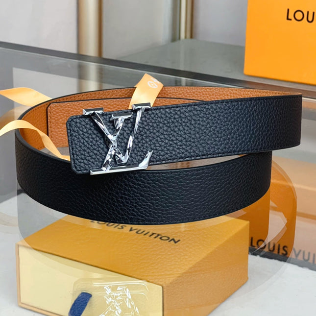 BELT PYRAMIDE TWISTED 40MM REVERSIBLE IN BLACK AND BROWN CALFSKIN WITH SILVER BUCKLE