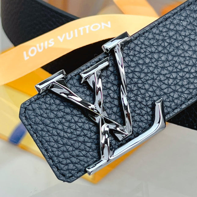 BELT PYRAMIDE TWISTED 40MM REVERSIBLE IN BLACK AND BROWN CALFSKIN WITH GREY BUCKLE