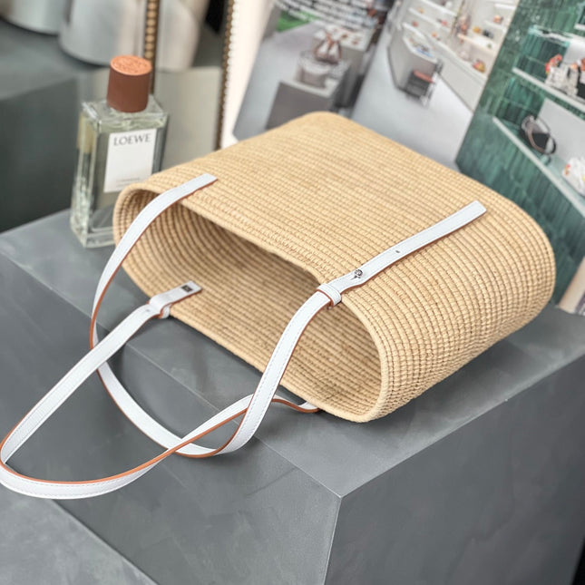 SMALL SQUARE  28 BASKET BAG IN RAFFIA AND WHITE CALFSKIN