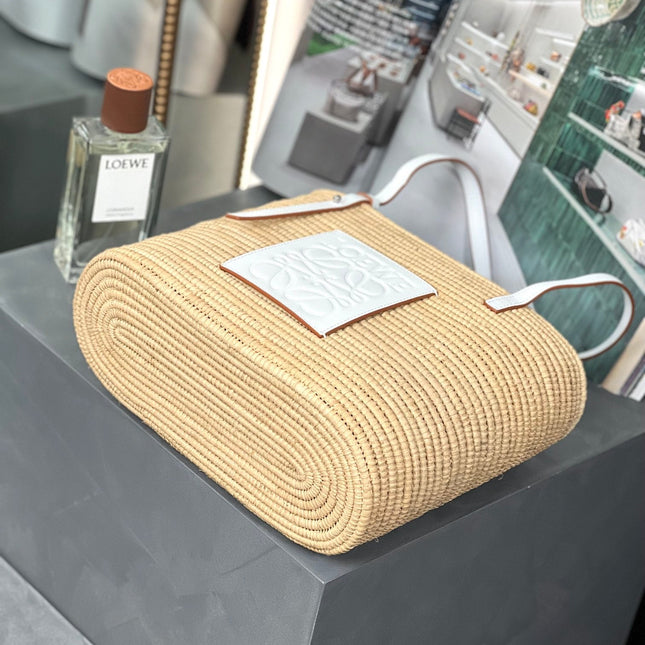 SMALL SQUARE  28 BASKET BAG IN RAFFIA AND WHITE CALFSKIN