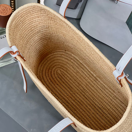 SMALL SQUARE  28 BASKET BAG IN RAFFIA AND WHITE CALFSKIN