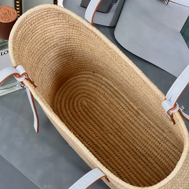 SMALL SQUARE  28 BASKET BAG IN RAFFIA AND WHITE CALFSKIN