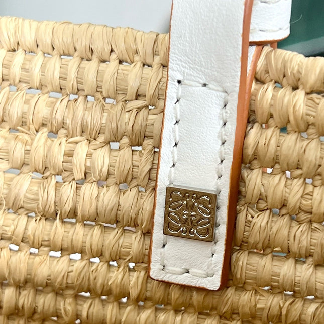 SMALL SQUARE  28 BASKET BAG IN RAFFIA AND WHITE CALFSKIN