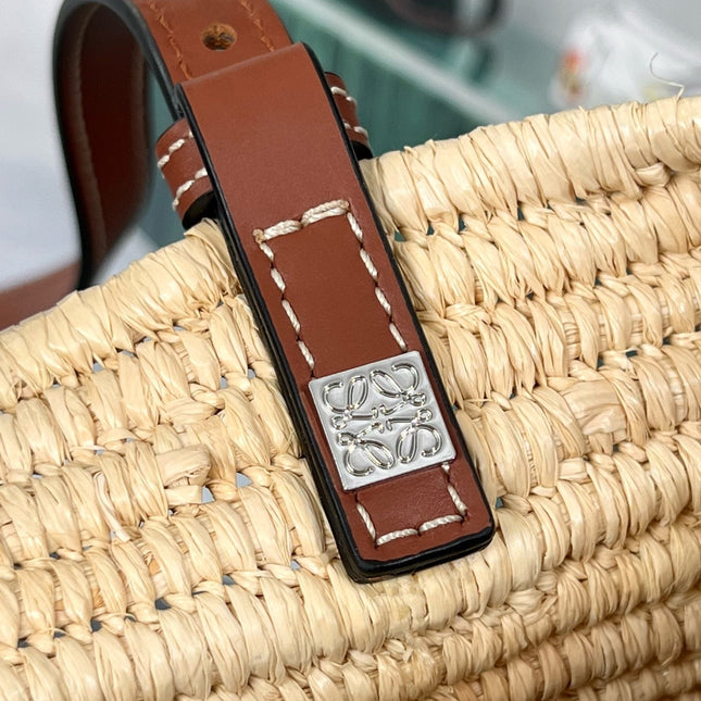 SMALL SQUARE  28 BASKET BAG IN RAFFIA AND CALFSKIN