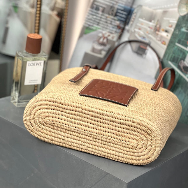 SMALL SQUARE  28 BASKET BAG IN RAFFIA AND CALFSKIN