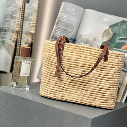 SMALL SQUARE  28 BASKET BAG IN RAFFIA AND CALFSKIN
