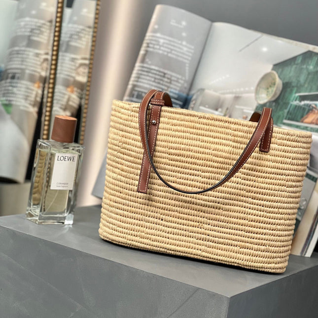 SMALL SQUARE  28 BASKET BAG IN RAFFIA AND CALFSKIN