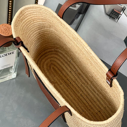 SMALL SQUARE  28 BASKET BAG IN RAFFIA AND CALFSKIN