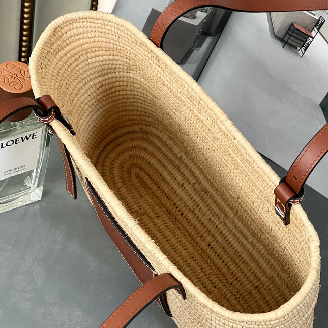 SMALL SQUARE  28 BASKET BAG IN RAFFIA AND CALFSKIN