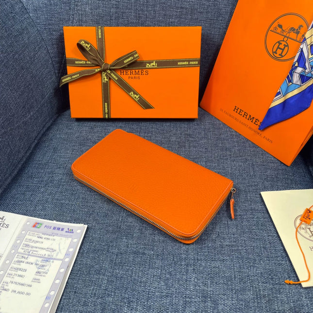 HM SILK'IN CLASSIC WALLET 19 ORANGE GRAINED CALFSKIN
