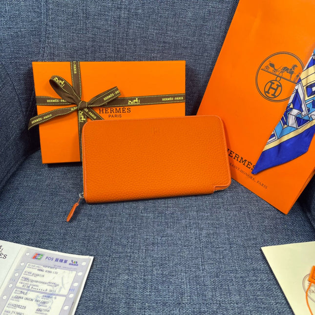 HM SILK'IN CLASSIC WALLET 19 ORANGE GRAINED CALFSKIN