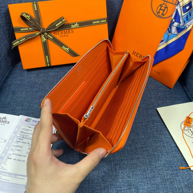 HM SILK'IN CLASSIC WALLET 19 ORANGE GRAINED CALFSKIN