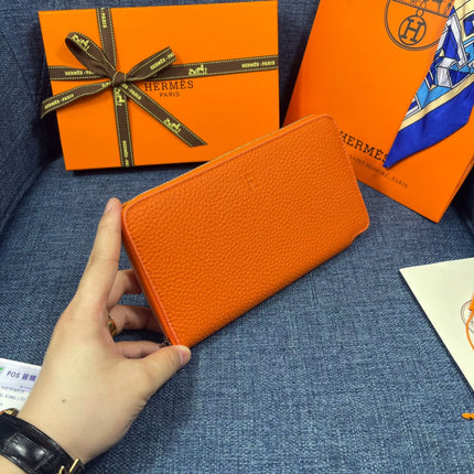 HM SILK'IN CLASSIC WALLET 19 ORANGE GRAINED CALFSKIN